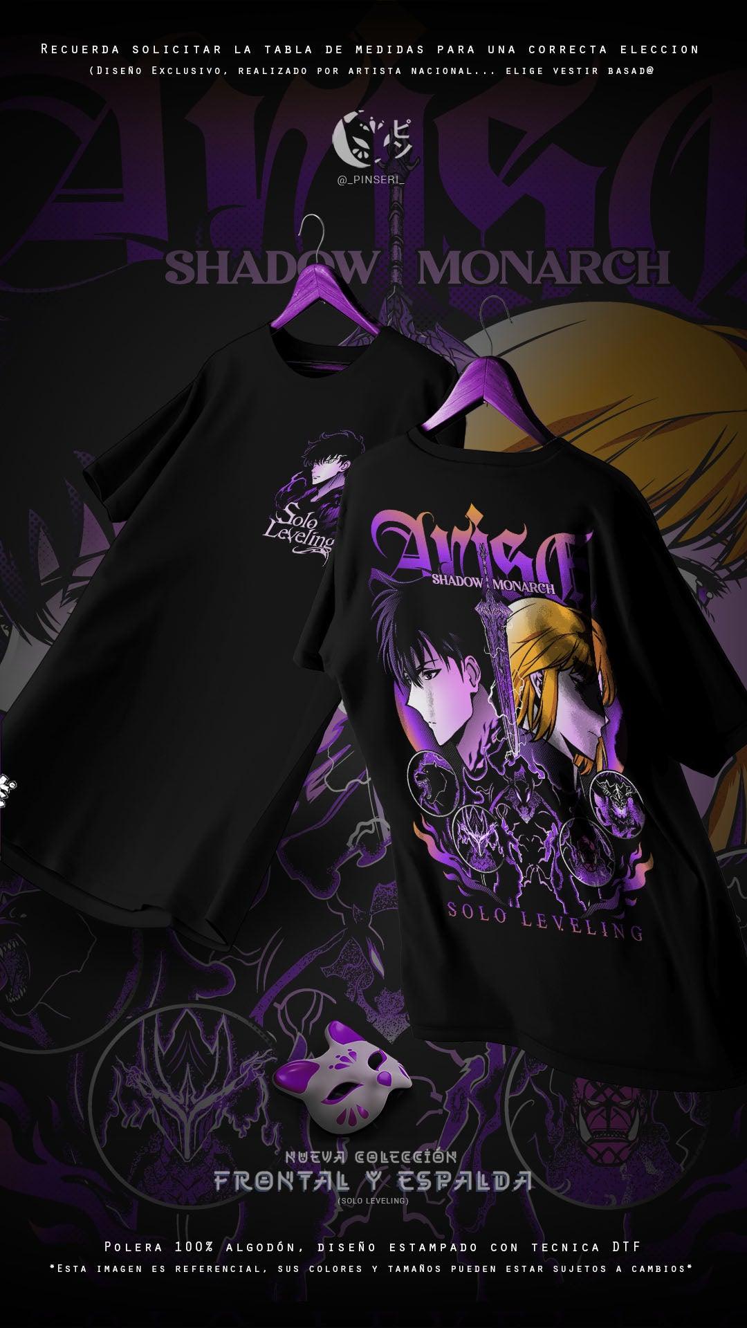 Diseño Shadow Monarch - Solo Leveling Frontal y Espalda