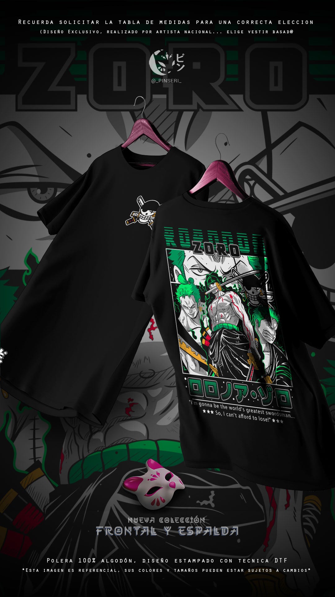 Diseño R. Zoro - One Piece Frontal y Espalda